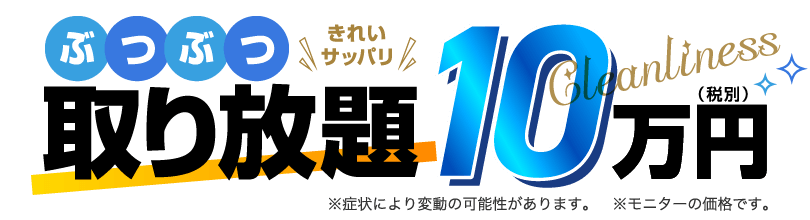 ぶつぶつ取り放題10万円（※症状により変動の可能性があります。※モニターの価格です。）