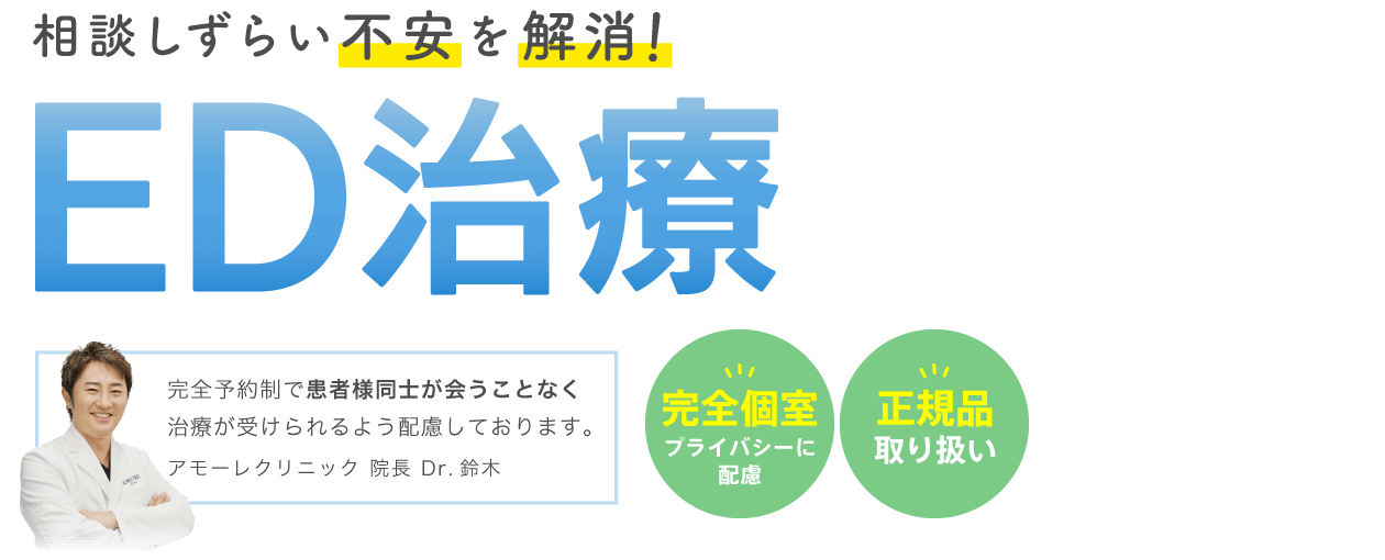 ED治療「プライバシーに配慮 完全個室」「正規品取り扱い」