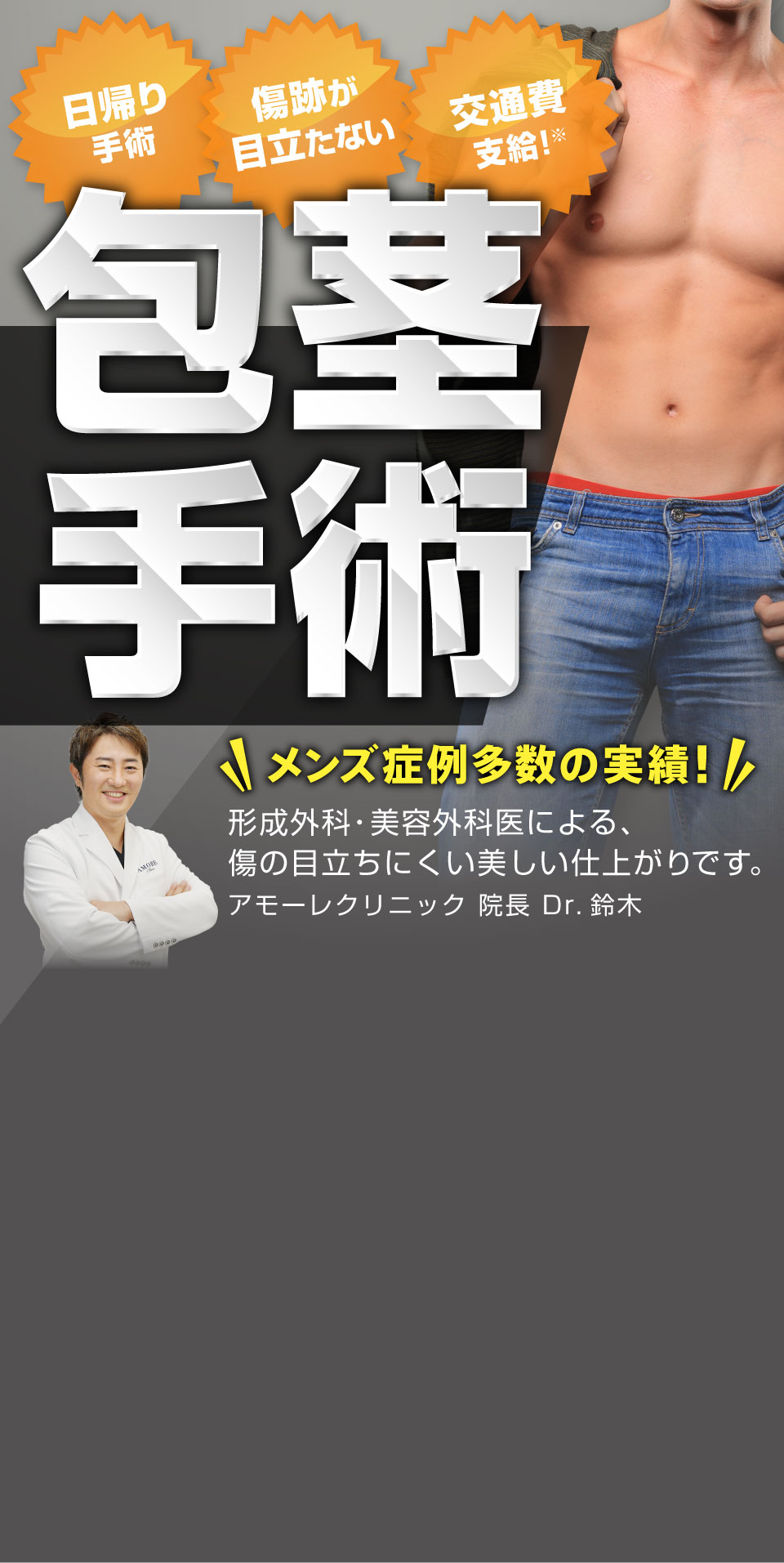 「日帰り手術」「傷跡が目立たない」包茎手術